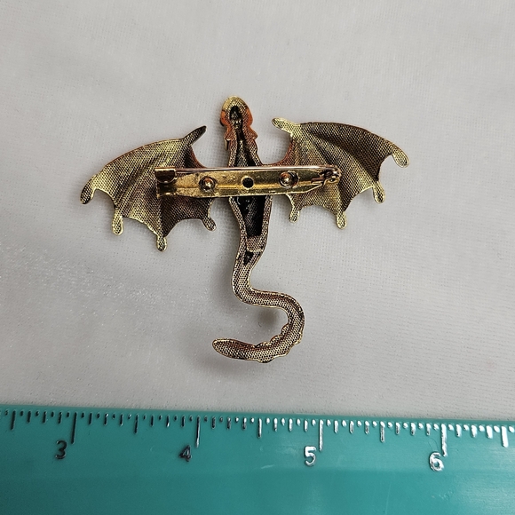 Dripping Oil Enamel Dragon Brooch Retro Style Pin Rhinestone Sparkling Goth Punk - Picture 4 of 7